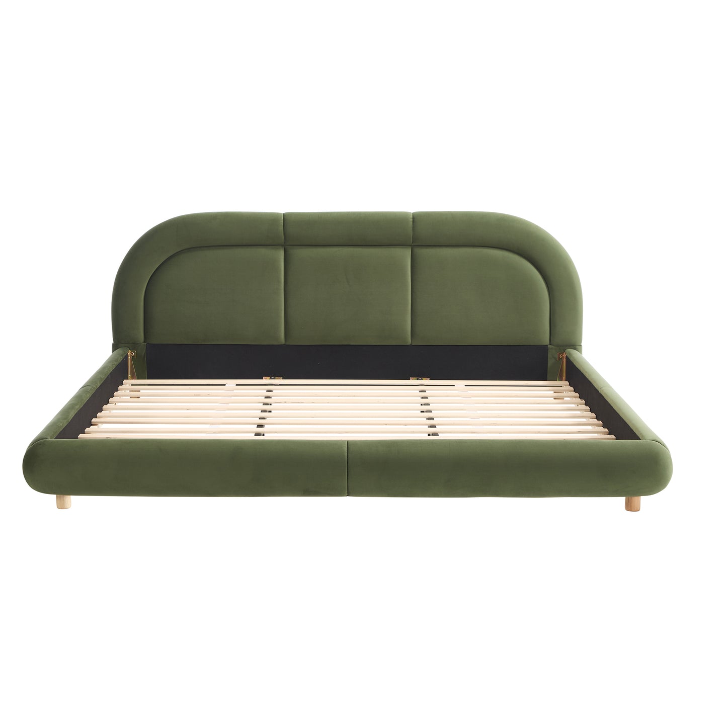 King Size,Modern Curved Upholstered Low Profile Platform Bed with Rounded Headboard(Velvet,Green) image 9
