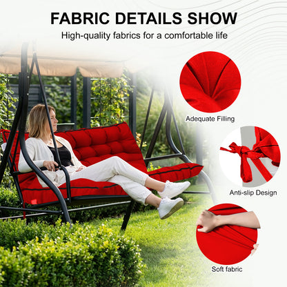 3 Seater Outdoor Porch Swing Cushion with Backrest, 4 Inch Extra Thick Waterproof Swing Replacement Cushion, 2-3 Seat Thicken Patio Bench Cushion for Garden Backyard Outdoor Furniture (red) image 2