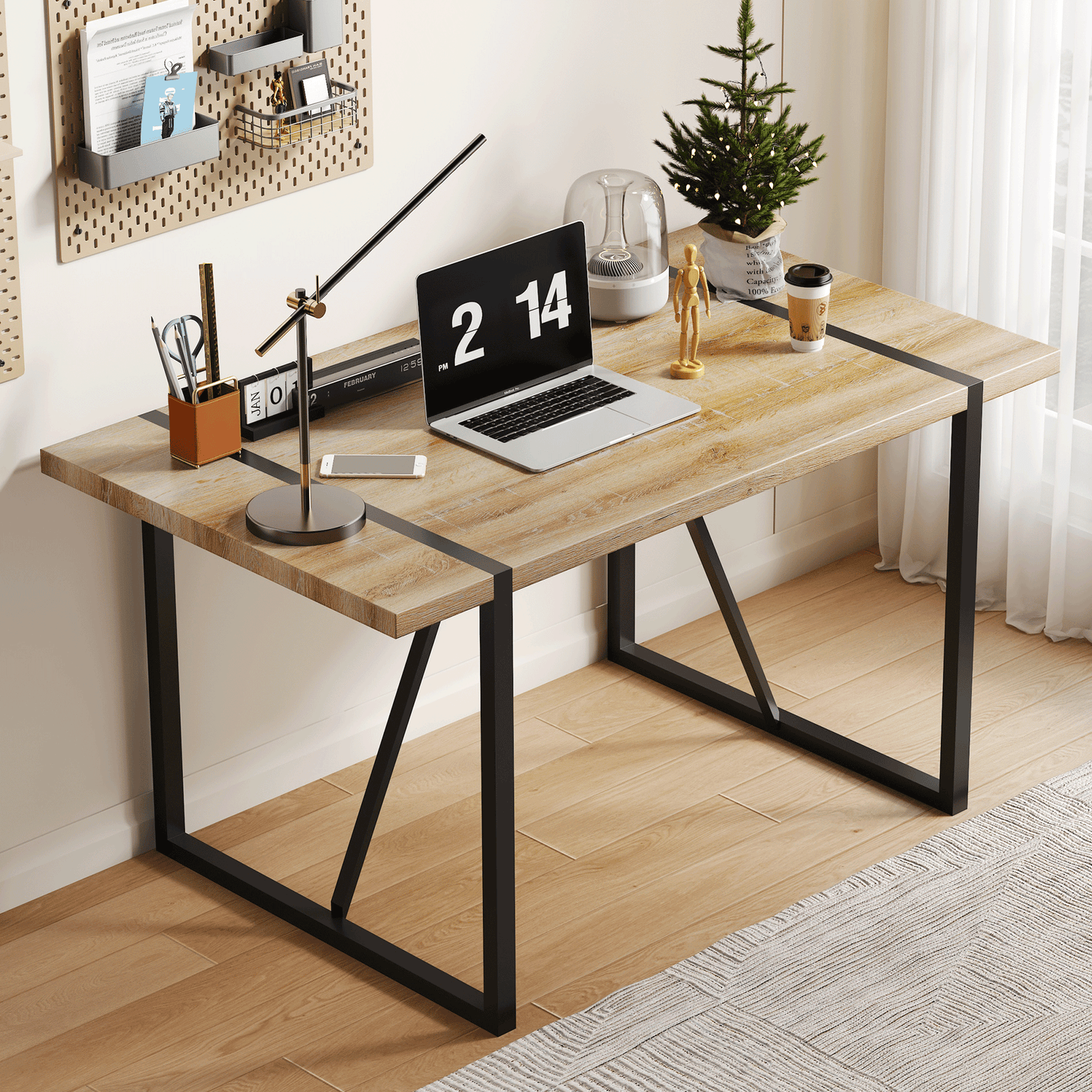 Rustic Industrial Rectangular Wood Dining Table For 4-6 Person, With 1.5" Thick Engineered Wood color Tabletop and Black Metal Legs,Desk For Kitchen Dining Living Room, 55.1" x 31.4"x 29.9"1529W115172 image 1