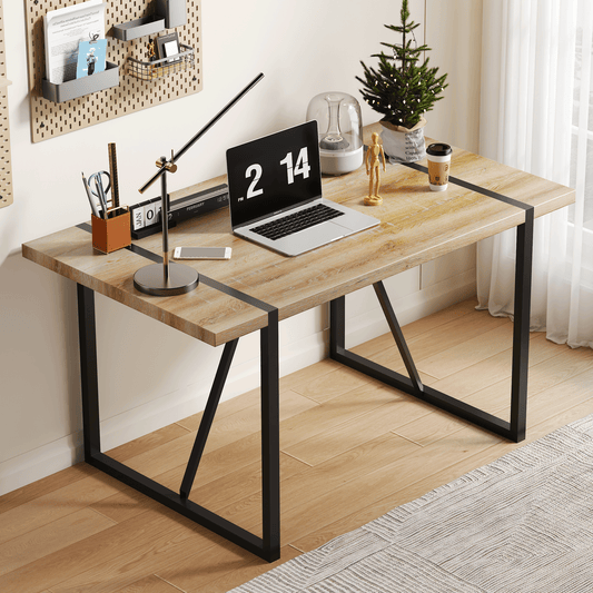 Rustic Industrial Rectangular Wood Dining Table For 4-6 Person, With 1.5" Thick Engineered Wood color Tabletop and Black Metal Legs,Desk For Kitchen Dining Living Room, 55.1" x 31.4"x 29.9"1529W115172 image 1