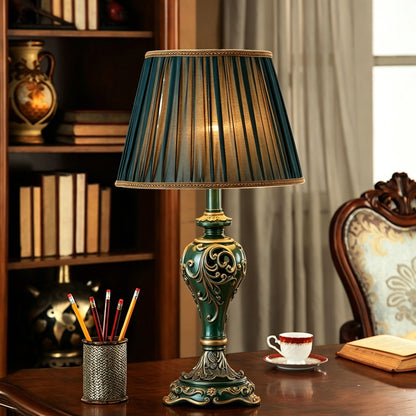 Farmhouse Table Lamps for Living Room Bedroom, Vintage Table Lamp with Nightlight (BULB INCLUDED), Dark Green Hollow Out Resin Lamp for End Table image 9