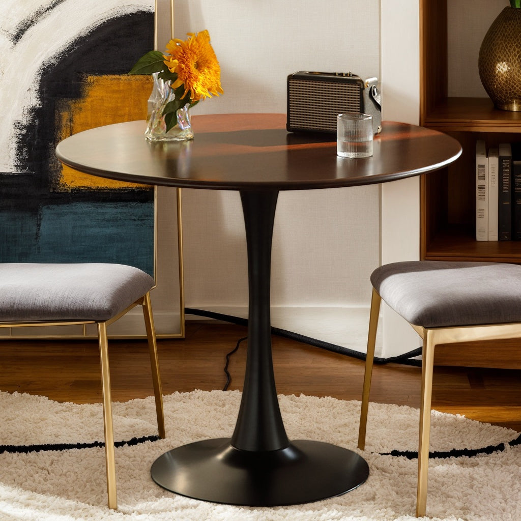 Walnut Round Table, Modern Dining Table, Dining Table, MDF Top and Steel Base Tulip Round Kitchen Table, Kitchen Table, Mid Century Coffee Table for Living Room 24 Inch, Oval Dining Table image 10
