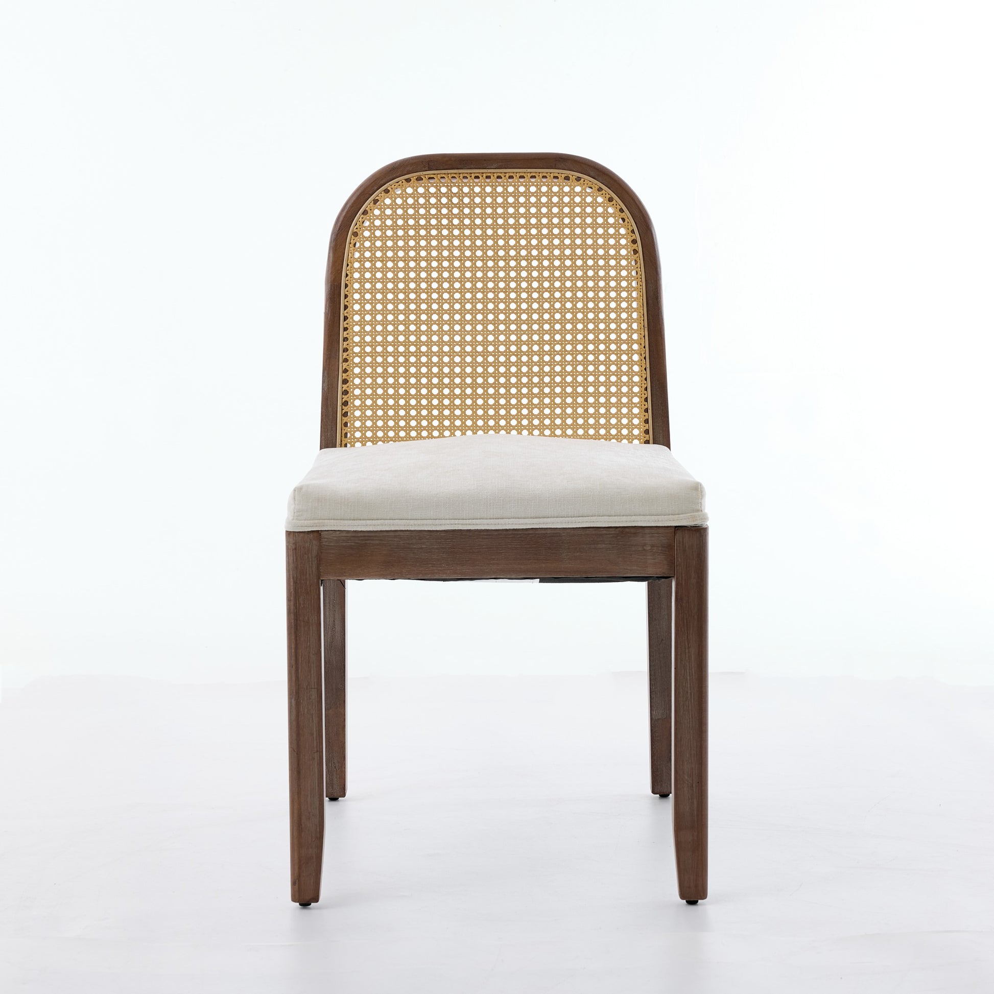 Set of 2 Curved Arched Cane Back Dining Chairs,Mid Century Farmhouse Side Chairs,Distressed Solid Wood Frame,Chenille Cushion with S-Spring and Sponge,Armless Accent Chairs for Kitchen,Beige,SW1899BG image 2