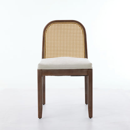 Set of 2 Curved Arched Cane Back Dining Chairs,Mid Century Farmhouse Side Chairs,Distressed Solid Wood Frame,Chenille Cushion with S-Spring and Sponge,Armless Accent Chairs for Kitchen,Beige,SW1899BG image 2