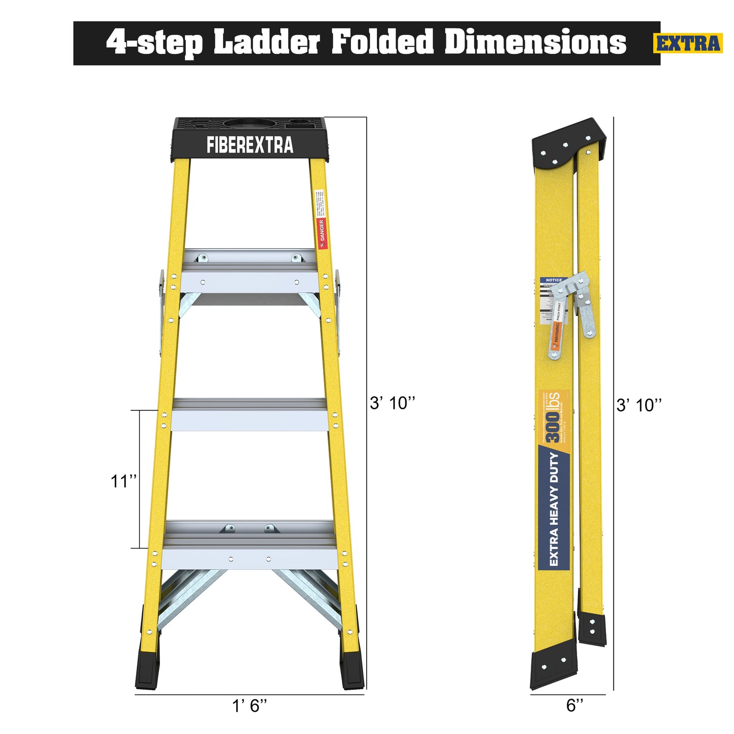 Fiberglass Reinforced Single Side Ladder – Lightweight Non-Conductive Access Ladder 4step Yellow 300 LBS Capacity image 9