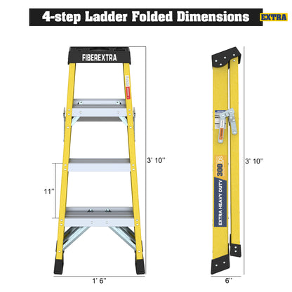 Fiberglass Reinforced Single Side Ladder – Lightweight Non-Conductive Access Ladder 4step Yellow 300 LBS Capacity image 9