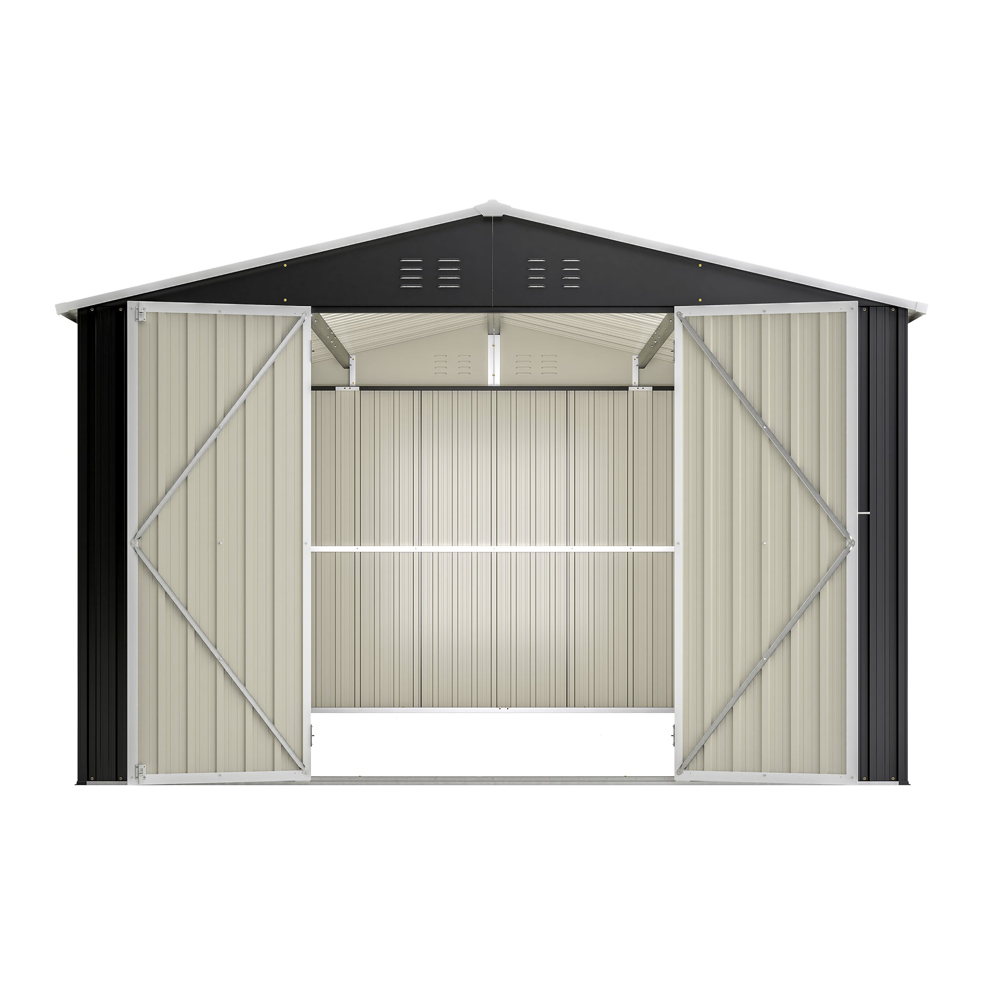 Outdoor Storage Shed 10x12 FT, Utility Metal Tool Storage with Lockable Doors and Updated Frame Structure, Large Metal Garden Shed for Backyard, Patio Lawn, Black image 9