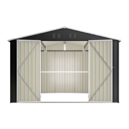 Outdoor Storage Shed 10x12 FT, Utility Metal Tool Storage with Lockable Doors and Updated Frame Structure, Large Metal Garden Shed for Backyard, Patio Lawn, Black image 9
