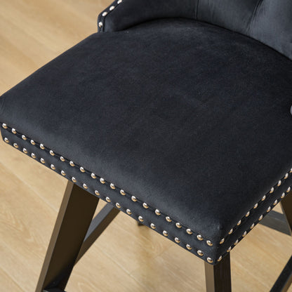 Swivel Velvet Barstools with Button Tufted Decoration and Wooden Legs, and Chrome Nailhead Trim, Leisure Style Bar Chairs,Bar stools, Set of 2 (Black),SW1860BK image 11