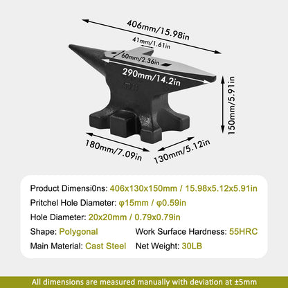 Multi-Angle Anvil, 30lb Cast Steel Anvil, 55HRC, Blacksmith's Forging Tools and Equipment, Sturdy Multi-Angle Anvil for Jeweler's, Metal Blacksmith's Tools image 6