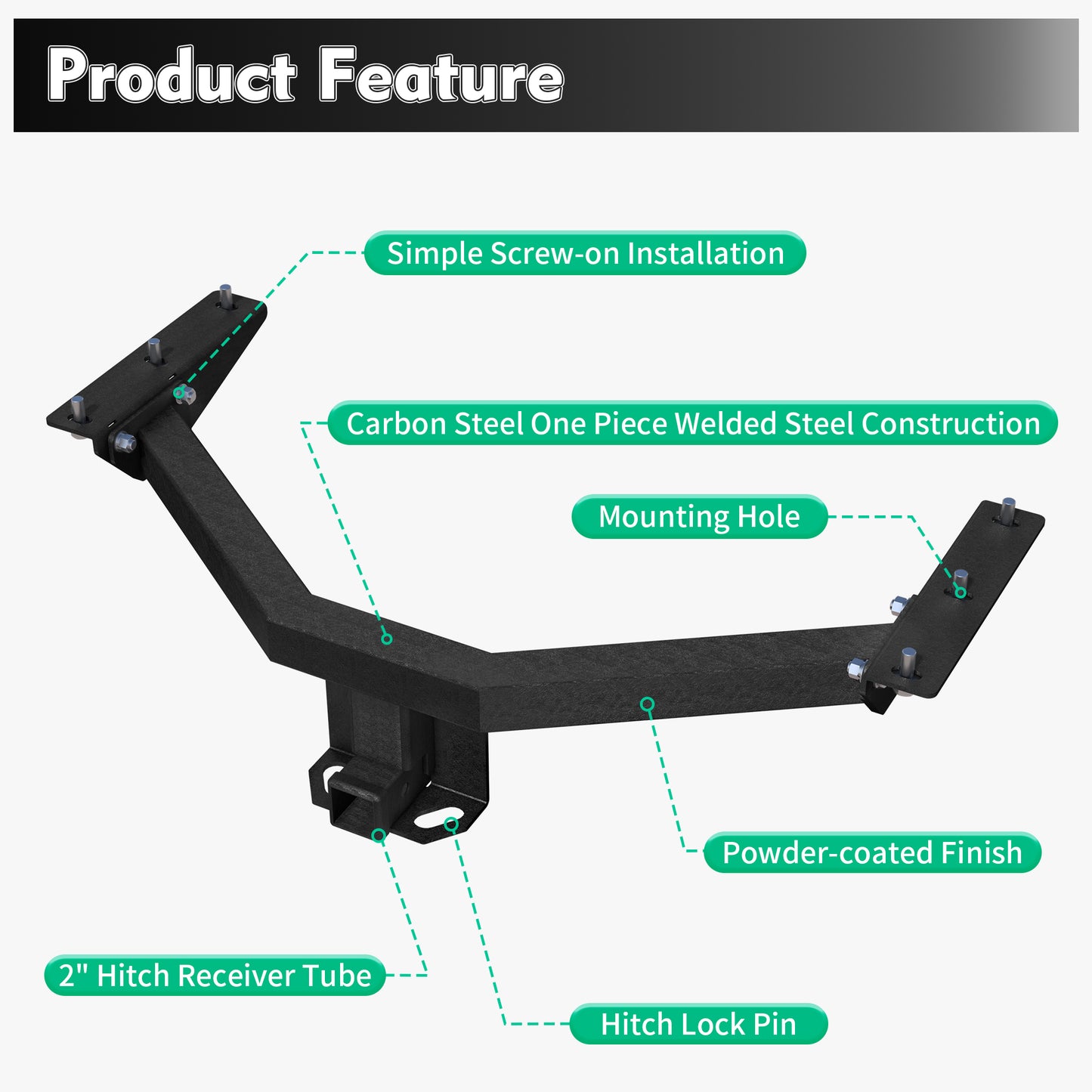 Carbon Steel Class 3 Trailer Hitch, Compatible with Acura MDX 2014-2020, Honda Pilot 2016-2022, Tow Hitch 2-Inch Receiver, Multi-Fit Hitch to Receive Ball Mount, Cargo Carrier, Bike Rack. image 6
