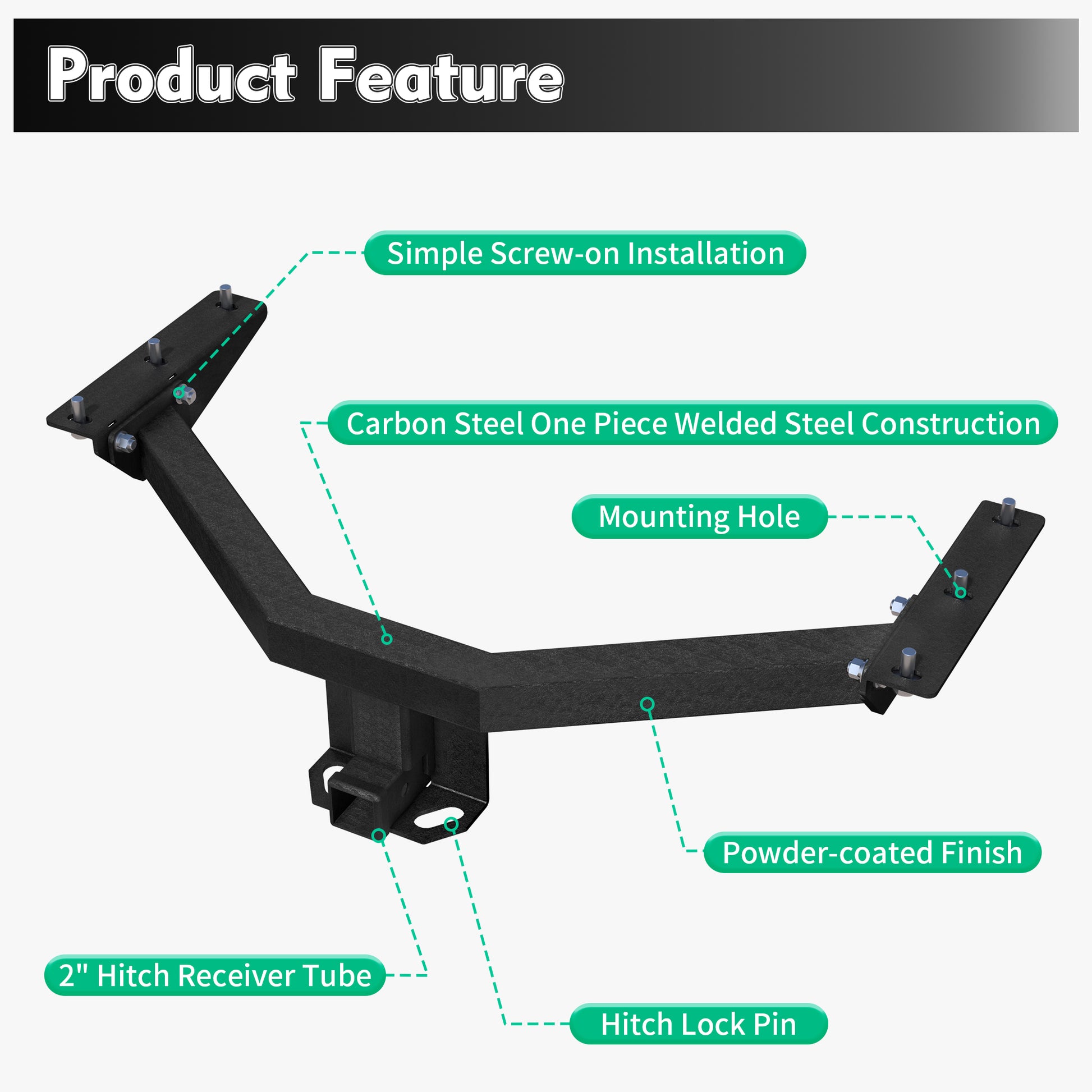 Carbon Steel Class 3 Trailer Hitch, Compatible with Acura MDX 2014-2020, Honda Pilot 2016-2022, Tow Hitch 2-Inch Receiver, Multi-Fit Hitch to Receive Ball Mount, Cargo Carrier, Bike Rack. image 6