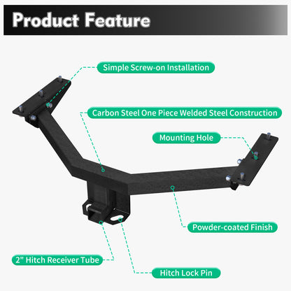 Carbon Steel Class 3 Trailer Hitch, Compatible with Acura MDX 2014-2020, Honda Pilot 2016-2022, Tow Hitch 2-Inch Receiver, Multi-Fit Hitch to Receive Ball Mount, Cargo Carrier, Bike Rack. image 6