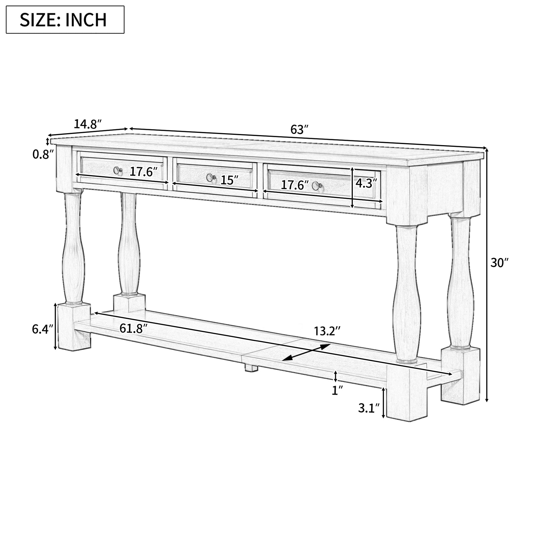 TREXM Console Table 63" Long Console Table with Drawers and Shelf for Entryway, Hallway, Living Room (Espresso, OLD SKU: WF314993AAB) image 12