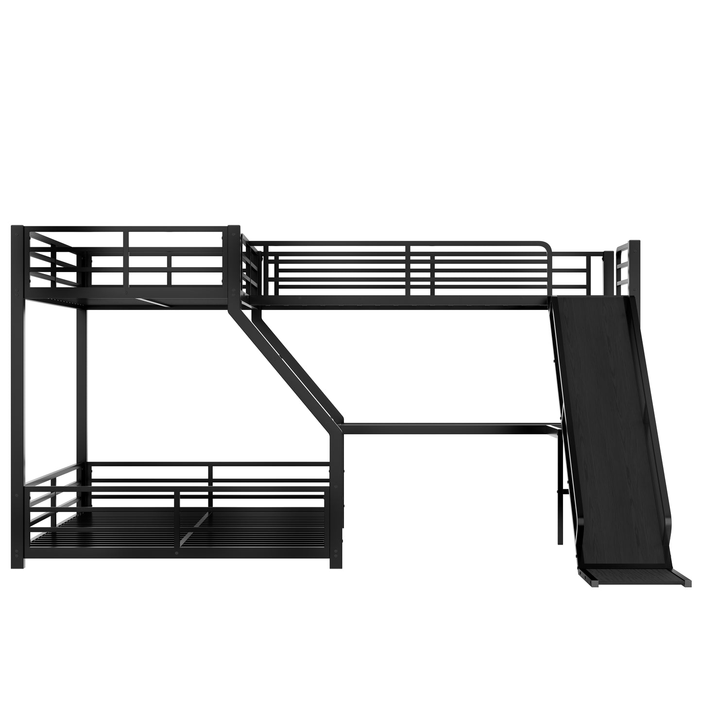 L-Shaped Twin XL over Queen Bunk Bed with Twin Size Loft Bed, Metal Triple Bunk Bed with Slide and USB Ports, Space-saving and Noise-free Design, Black image 12