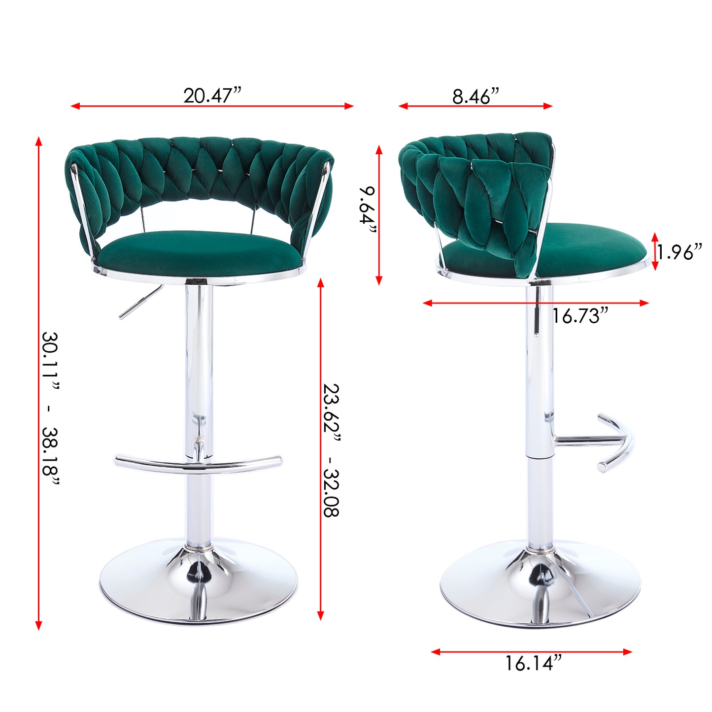Set of 2 Bar Stools,with Chrome Footrest and Base Swivel Height Adjustable Mechanical Lifting Velvet + Chrome Leg Simple Bar Stool-GREEN image 6