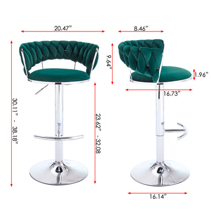 Set of 2 Bar Stools,with Chrome Footrest and Base Swivel Height Adjustable Mechanical Lifting Velvet + Chrome Leg Simple Bar Stool-GREEN image 6