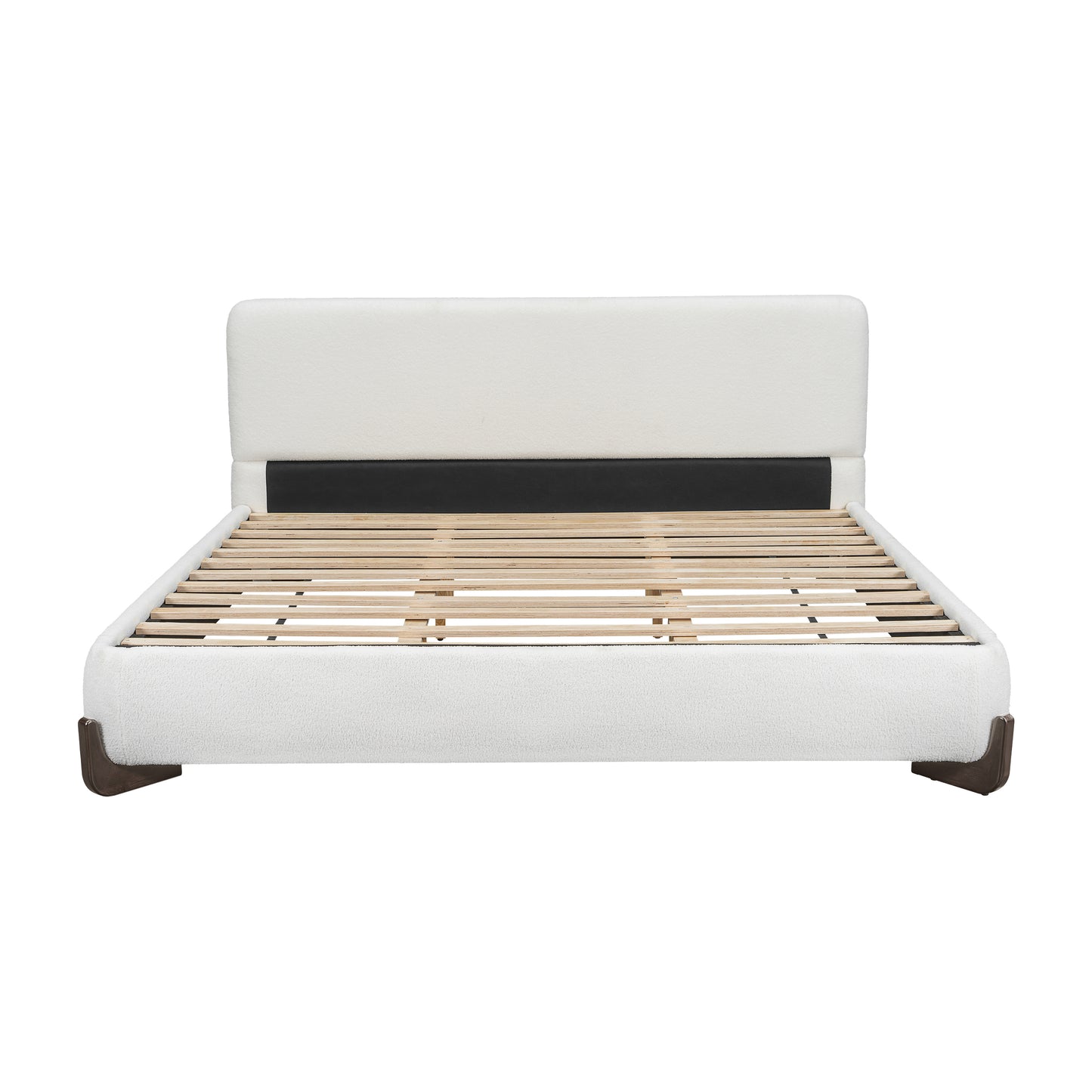 Elegant terry upholstered bed with dark brown solid wood legs, luxurious and comfortable bedroom centerpiece, king size, white image 8