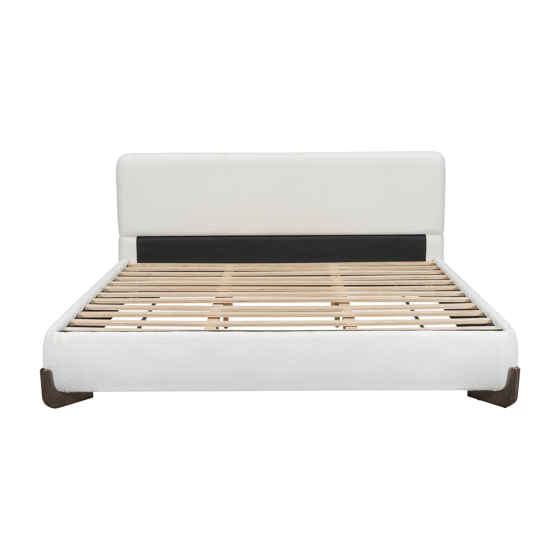Elegant terry upholstered bed with dark brown solid wood legs, luxurious and comfortable bedroom centerpiece, king size, white image 8