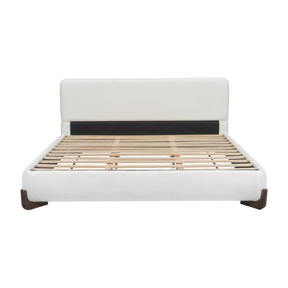 Elegant terry upholstered bed with dark brown solid wood legs, luxurious and comfortable bedroom centerpiece, king size, white image 8