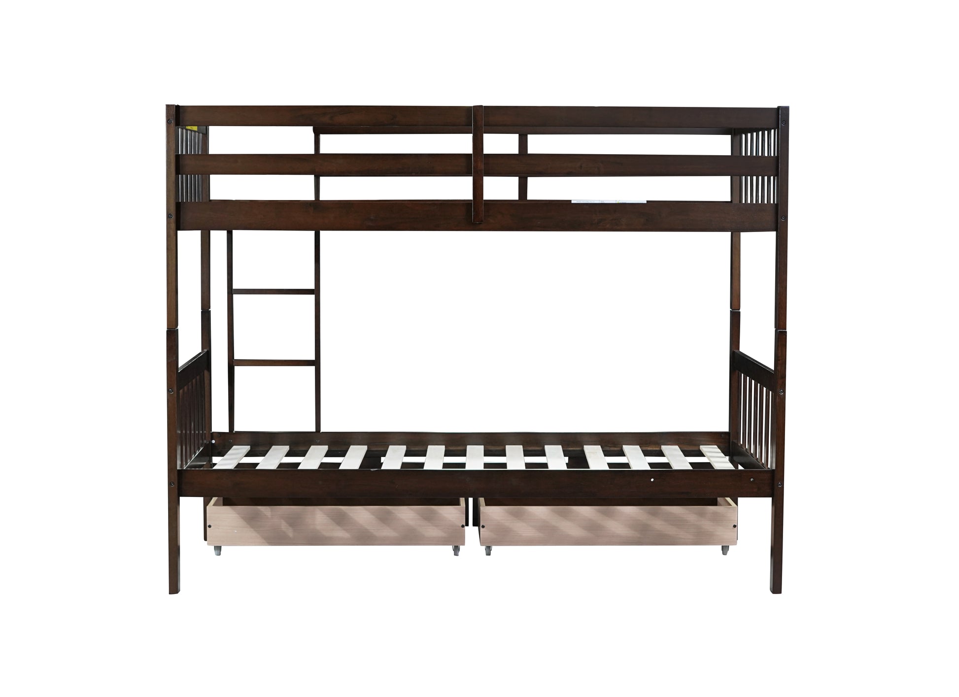 Twin Over Twin Rubber Wood Bunk Bed with 2 Drawers, Convertible into 2 Twin Beds, Twin Size Bunk Bed with Ladder and Safety Guardrails,Espresso (Old Sku W504S00200) image 6
