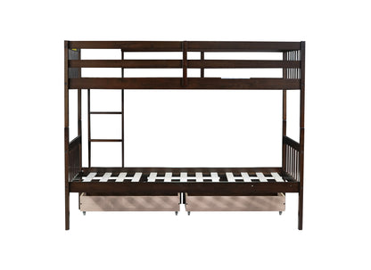 Twin Over Twin Rubber Wood Bunk Bed with 2 Drawers, Convertible into 2 Twin Beds, Twin Size Bunk Bed with Ladder and Safety Guardrails,Espresso (Old Sku W504S00200) image 6