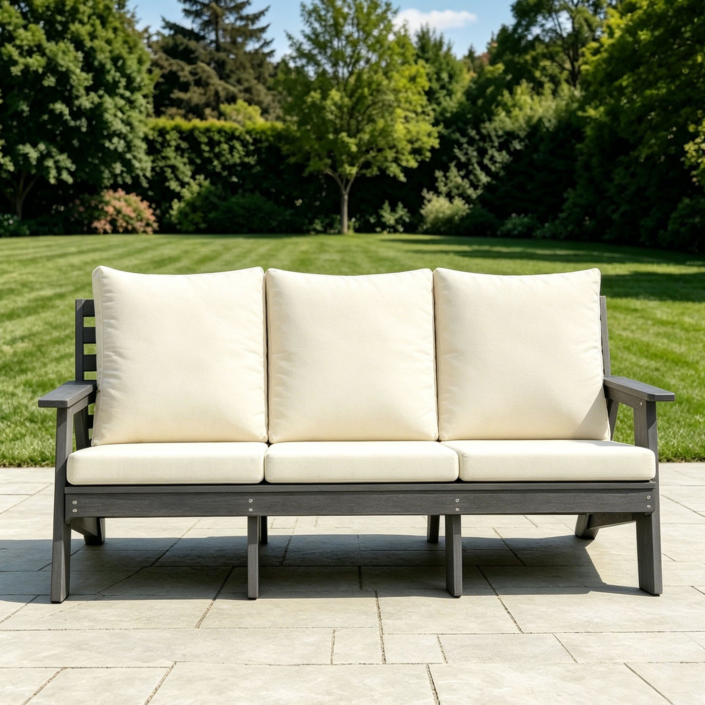 HIPS 3 Seater Sofa with Cushion, Outdoor Garden Sofa, Sofa Set for Porch, Poolside, Terrace, and Yard Grey/Beige image 10