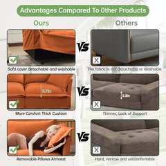 Upholstered Slipcovered Armchair with Ottoman,  Deep Seat Armchair W/ Wide Ottoman for Living Room, Armchair Sets with Large Soft Pillows(Set of 2),Chenille Fabric,Orange