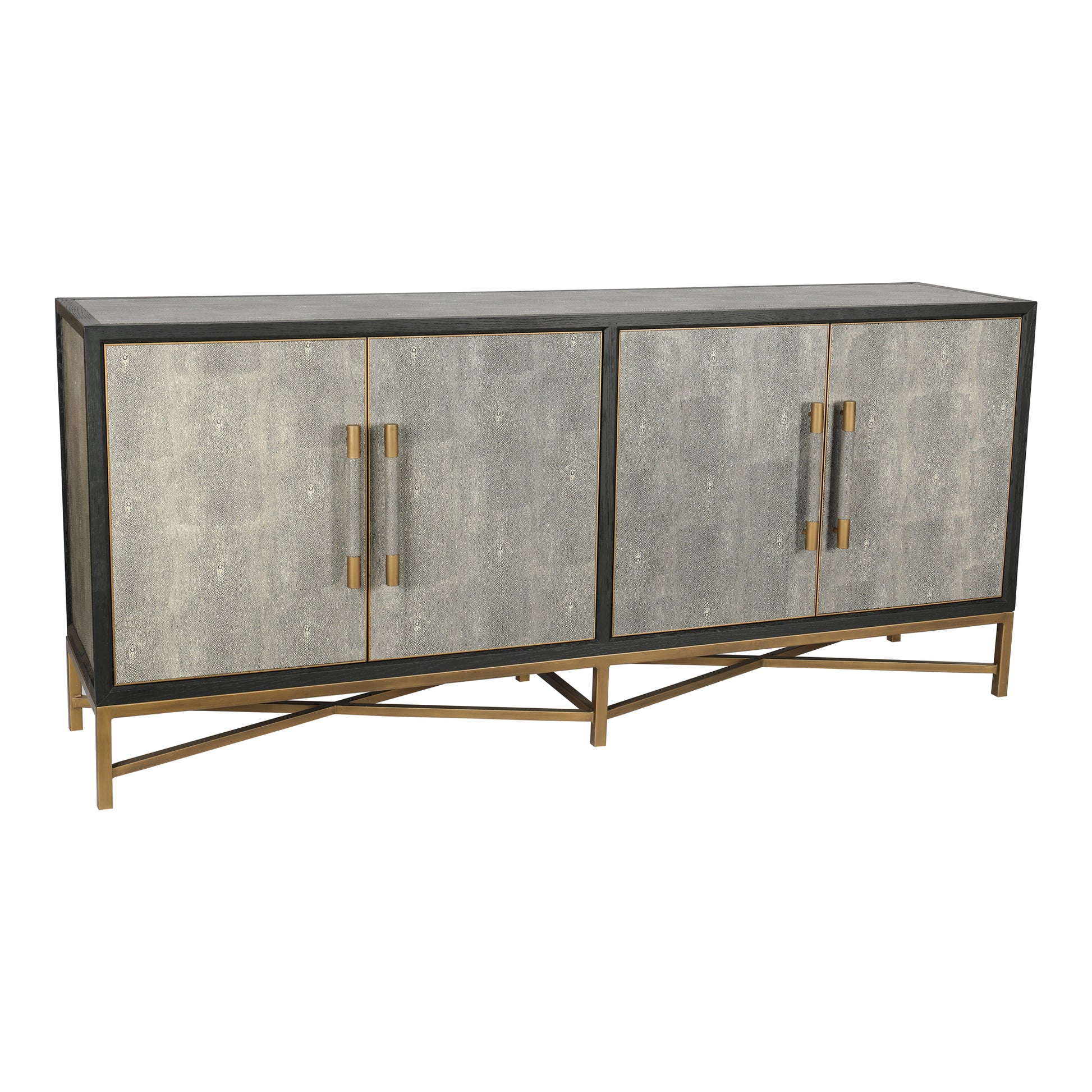 Sideboard, Solid Wood Frame, Vegan Leather, Grey image 2