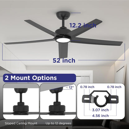 52 inch Ceiling Fans with Lights, Large Air Volume Ceiling Fans with Reversible Quiet DC Motor and Remote, 5D-W5, 5X-W5 image 2