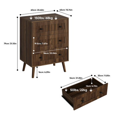 3 drawer dresser, modern wardrobe dresser chest of drawers, wooden storage storage cabinet, dresser storage cabinet, suitable for living room, bedroom, corridor (walnut) image 3