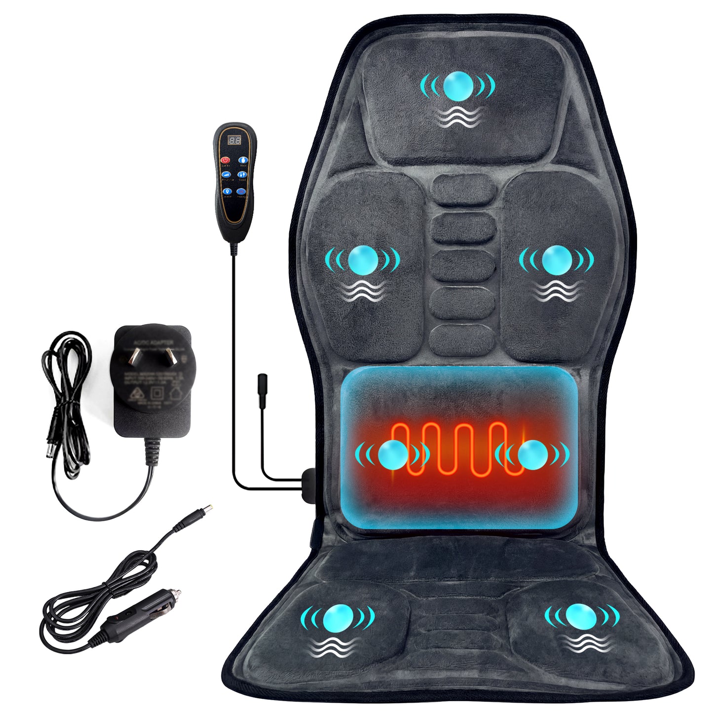 Back Massager with Heat - Massage Seat Cushion with 7 Motors, 3-Level Heat, 9 Modes & 9 Intensities,Massage Chair Pad for Home Office Car Use image 1