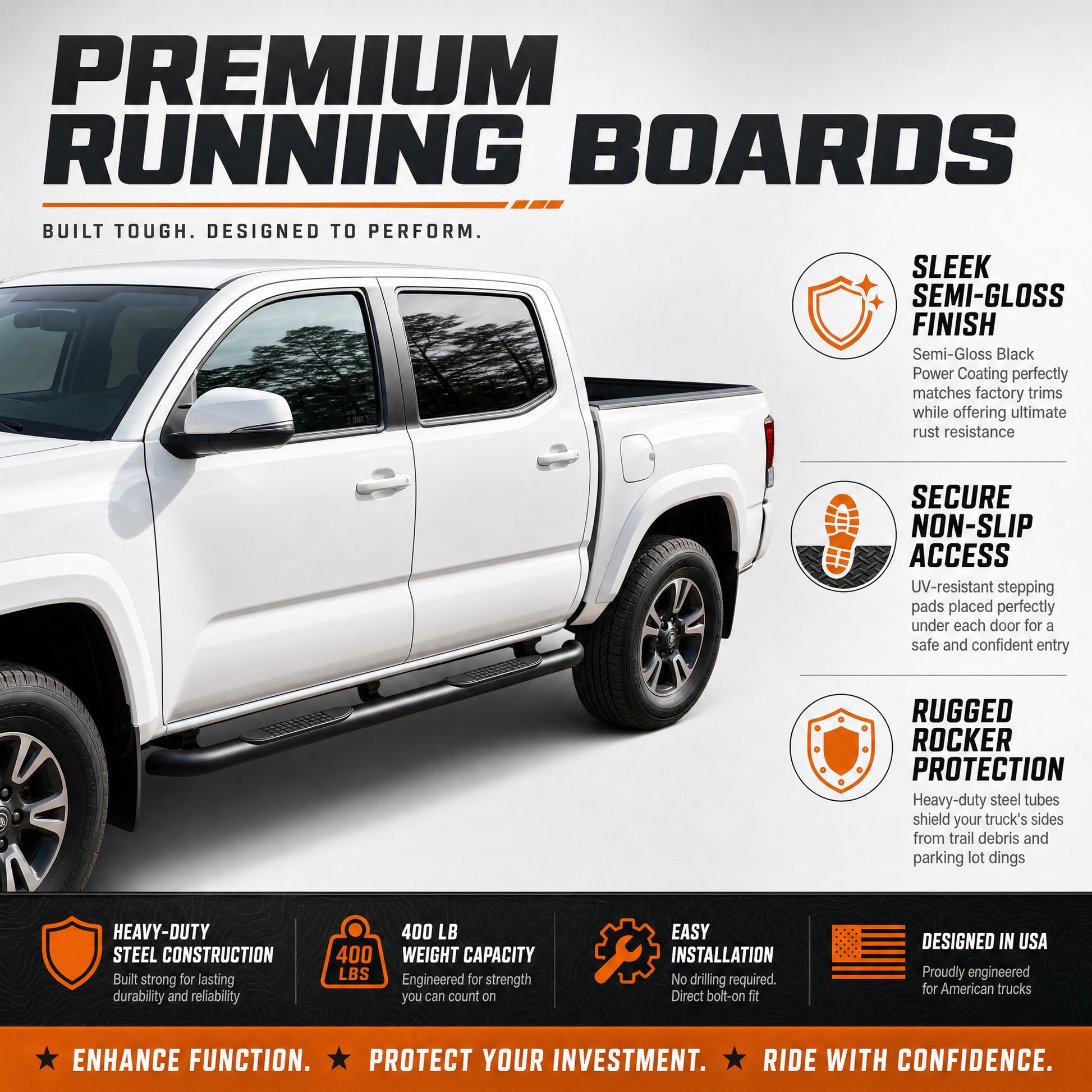 2PCS 4 Inch Running Boards Side Steps Fit Toyota Tacoma 2005-2023 (Crew Cab/Double Cab) Oval Straight Carbon Steel Black Powder, Off-Road Exterior Accessories image 6
