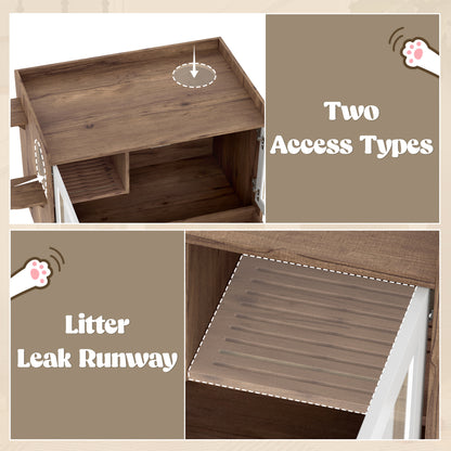 Cat Litter Box Enclosure, Hidden Cat Litter Box Furniture with Drawer and Stairs, Wooden Cat House Washroom for Bedroom,Cat Cabinet Side Table for Living Room, Brown and White image 5