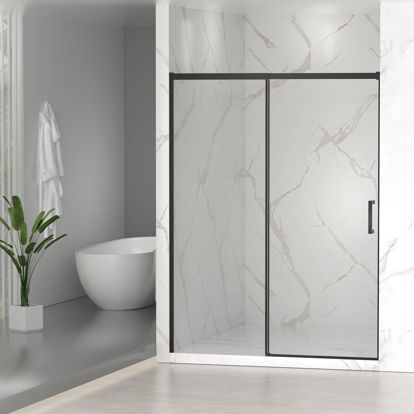 56-60" W x 74" H Semi-Frameless Sliding Shower Door, 1/4" (6mm) Clear SGCC Tempered Glass, Matte Black Finished, Adjustable Width – No Cutting Required image 3