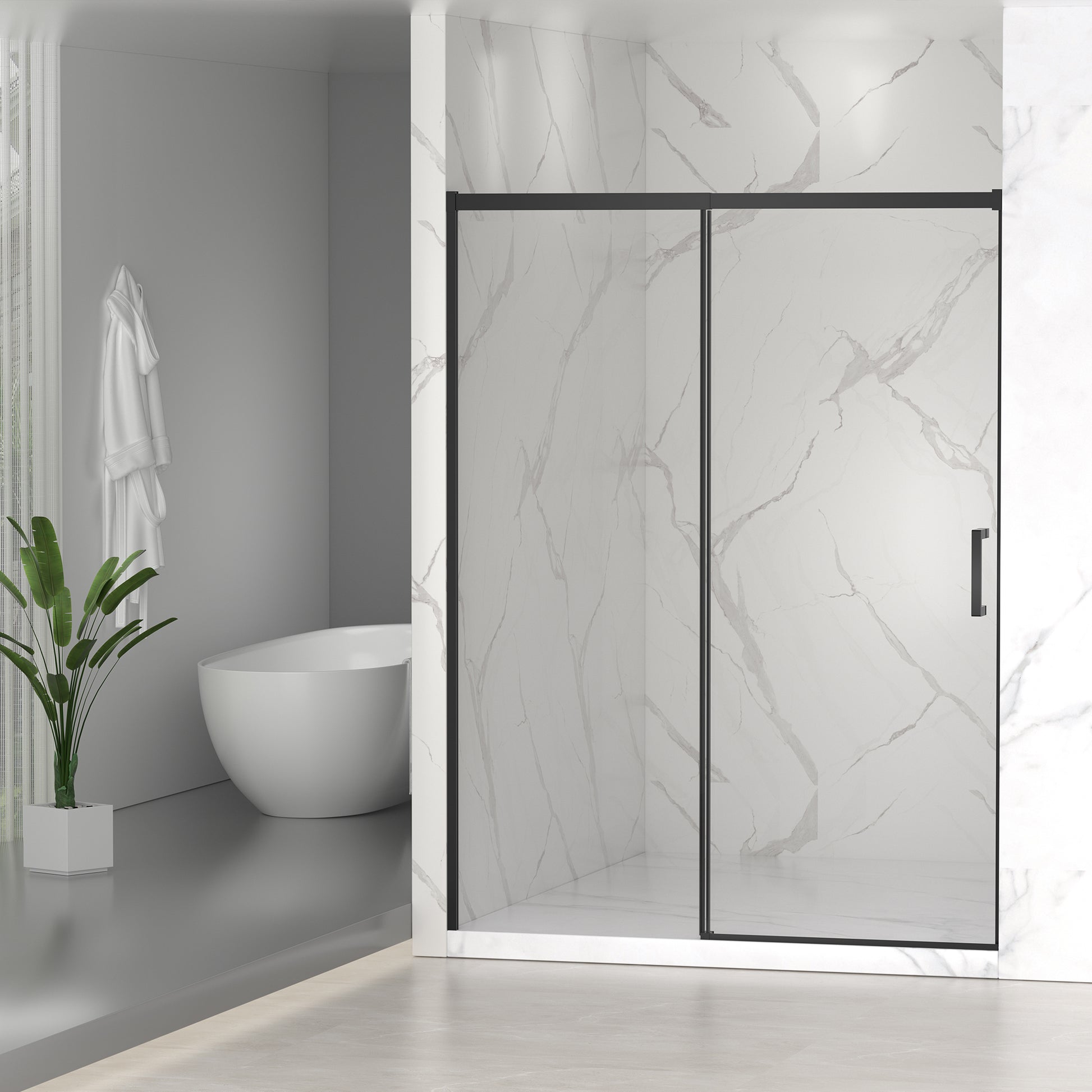 56-60" W x 74" H Semi-Frameless Sliding Shower Door, 1/4" (6mm) Clear SGCC Tempered Glass, Matte Black Finished, Adjustable Width – No Cutting Required image 3