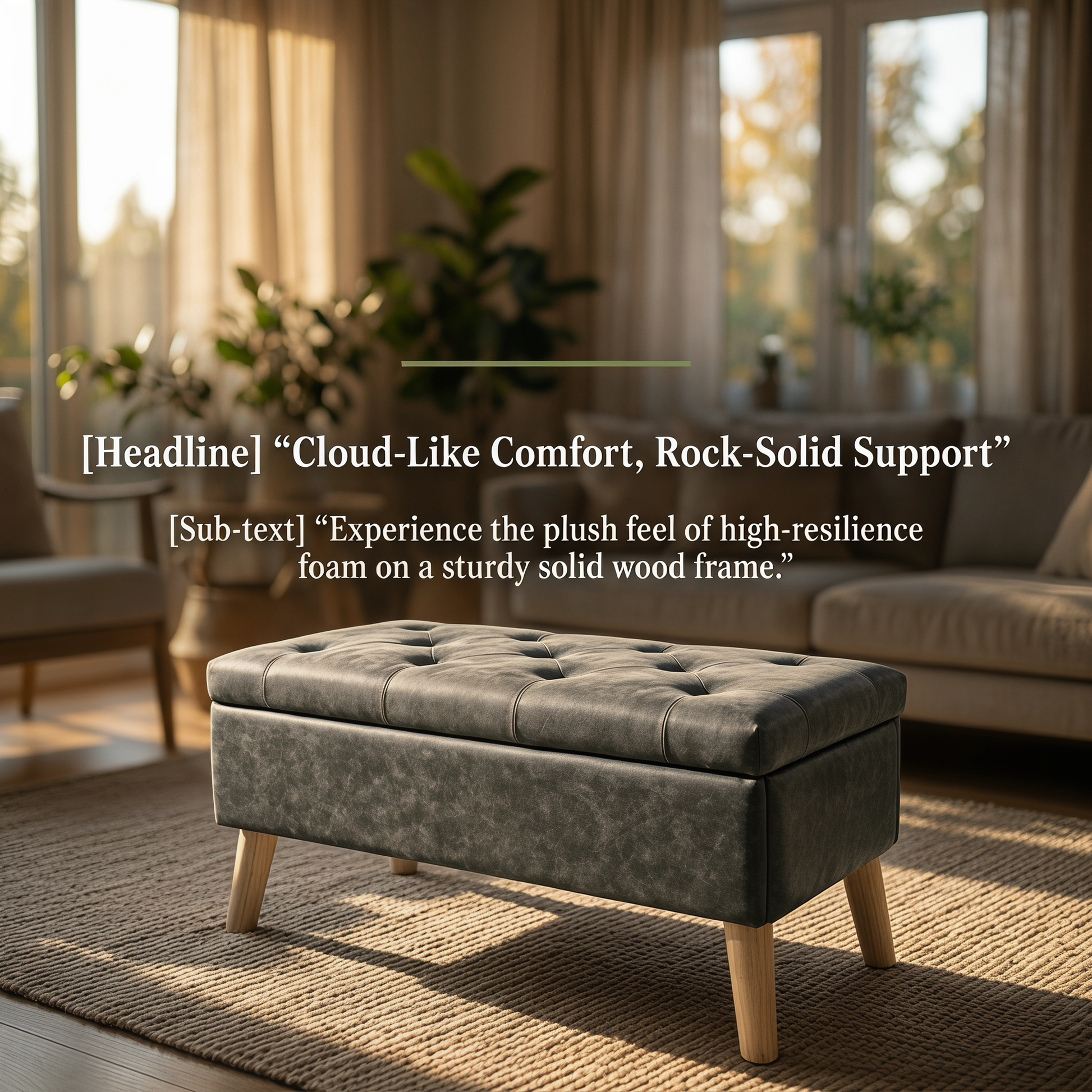 32" Wide Storage Ottoman Bench with Built-in Tray, Square Storage Ottoman for Extra Storage, Upholstered Footrest and End of Bed Bench, Perfect for Living Room, Bedroom, Sitting, Relaxing, Modern Stit image 4