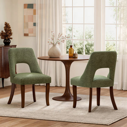 Dining Chair Set of 2,Upholstered Chenille Fabric Dining Chair Curved Solid Wood Legs, Elegant Tufted Club Dining Room Kitchen Room Dining Chair,Green image 1
