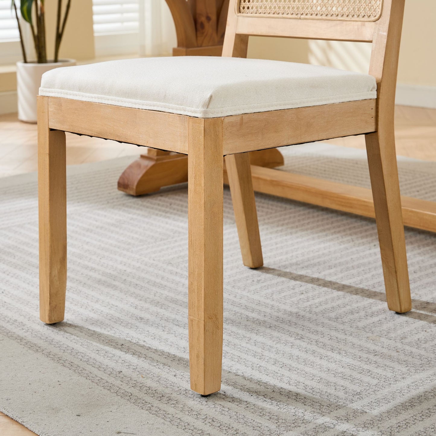 Farmhouse Rattan Dining Chairs Set of 2, Mid Century Modern Kitchen & Dining Room Chairs, Cane Upholstered Kitchen Side Chair with Natural Hardwood Frame, Beige image 12