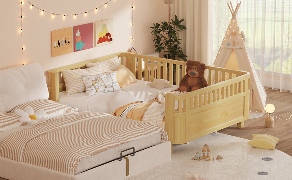 Queen Size Wood Platform Bed, Wood Low Profile Queen Bed with Rails for Girls and Boys,Natural(Expect Arrival Date 2026/3/30) image 6