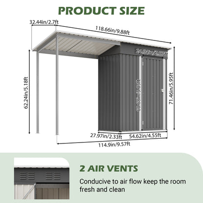 Durable 5x3FT Galvanized Steel Shed & Gazebo Combo, Easy Assembly Lean-To Storage with Open Pergola, All-Weather 2-in-1 Garden Shed for Tool Storage, Patio, Backyard image 2