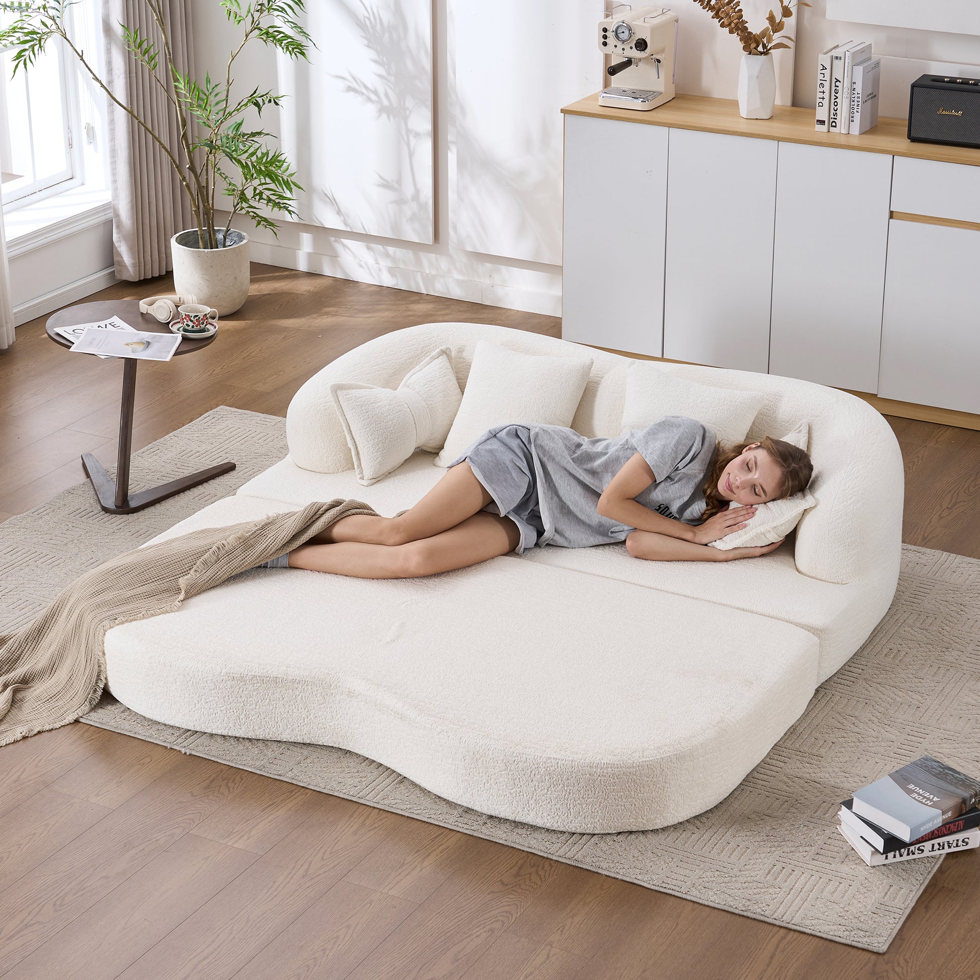 (Old Sku: W2231P392100) 2-in-1 Foldable Sofa Bed,70 Inch Folding Boneless Couch Convertible Compressed Sleeper Sofabed, 4 Pillows for Living Room Apartment, Milk White image 11