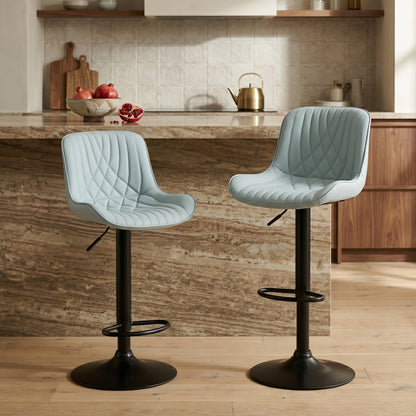 Kovyn Contemporary Adjustable Barstool with Faux Leather Swivel Seats, Set of 2, Blue image 2