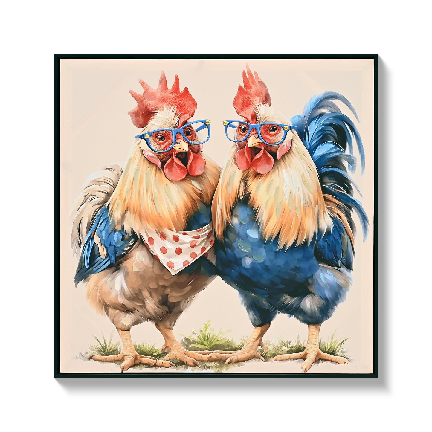 Farmhouse Rooster Wall Art, Rustic Chicken Pictures Wall Decor, Country Farm Coop Canvas Prints Painting, Framed Artwork for Kitchen Living Room Dining Room Bathroom Bedroom 24"x24" image 1