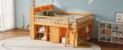 Full Size Loft Bed with Storage, Headboard with LED Light, Natural image 8
