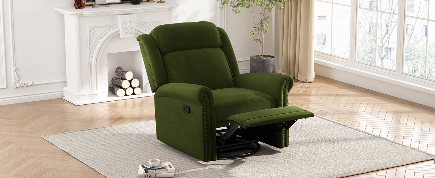 360° Swivel Recliner Manual Rocking Recliner Home Theater Manual Recliner Chair Nursery Rocker with Adjustable Backrest for Living Room, Green image 7