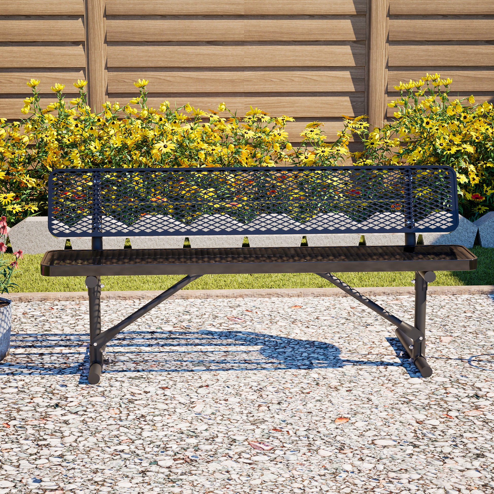 72" Heavy Duty Metal Picnic Bench for 3-4 Adults, Outdoor Dining Table with 882LBS Capacity, Galvanized Steel Rustproof Frame, Diamond Mesh Top – For Garden, Patio, Park, School, Commercial image 12