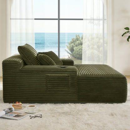 NEW Convertible Chaise Lounge Chair Plush with Wide Armrest & Throw Pillows, Cozy Boneless Sleeper Sofa Bed Armchair, with cup holder,for Living Room, Bedroom, No Assembly Required,Plush,Green image 3