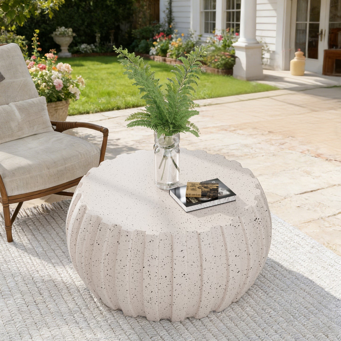 35.43" Modern Waterproof Coffee Table, Durable MgO Cement Design,Indoor & outdoor compatible(White) image 12