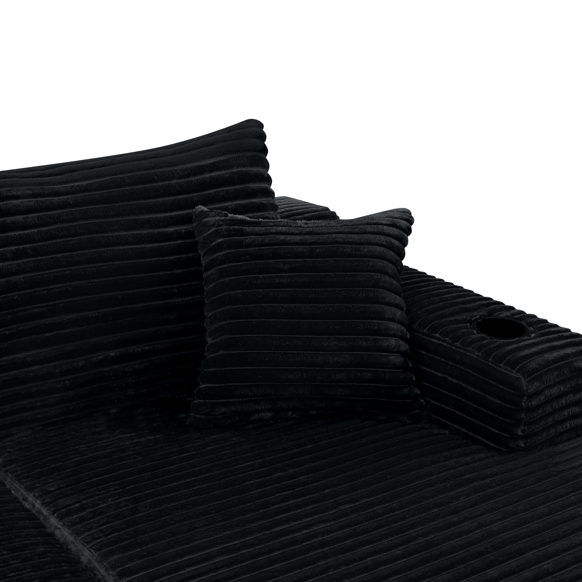 126" Cloud Sectional Sofa with U-Shape Chaise and Side Pockets and Cup holder, Modern Modular Design, Deep Seating, Upholstered Couch for Living Room/Bedroom, No Assembly Required (Plush)Black image 4